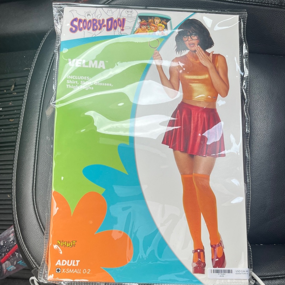 BRAND NEW NEVER WORN Velma Costume with Red Skirt Orange Shirt & Socks w/glasses